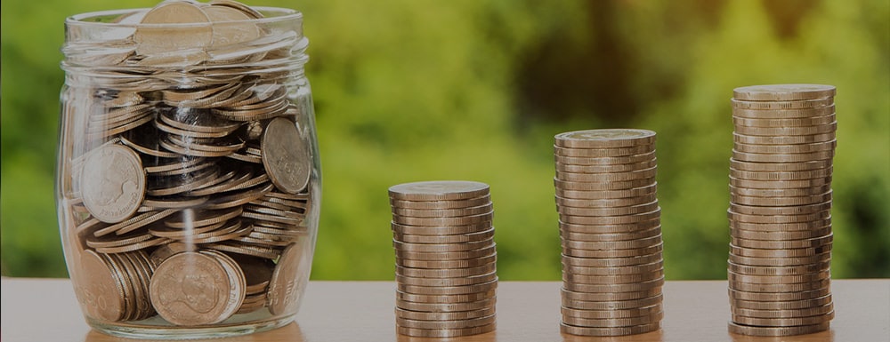 Jar or Quarters and Stacks of Quarters