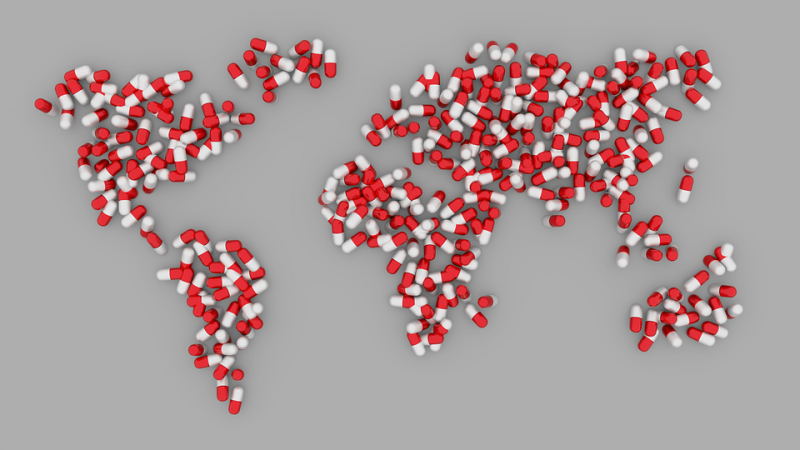 pills arranged in the shape of the globe