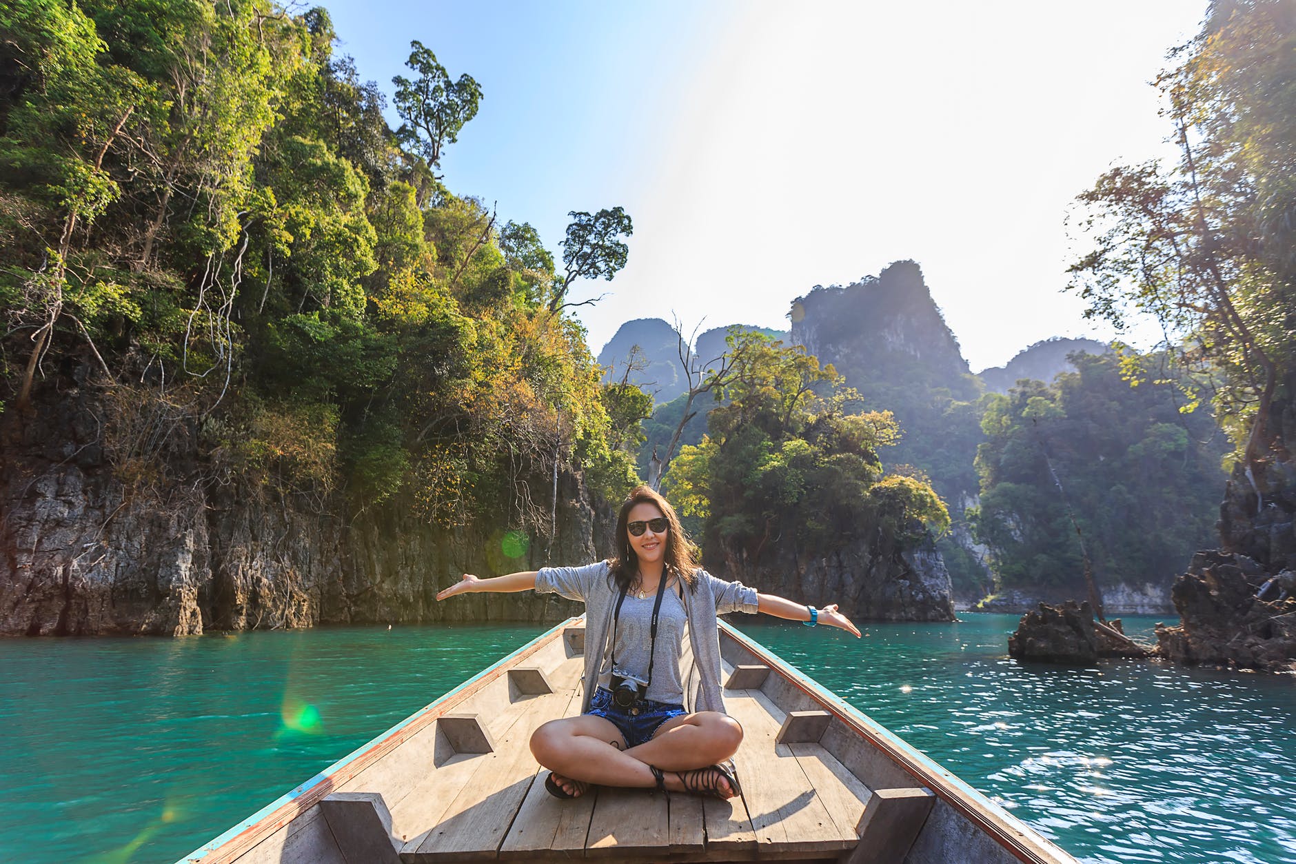 girl travelling on a canoe